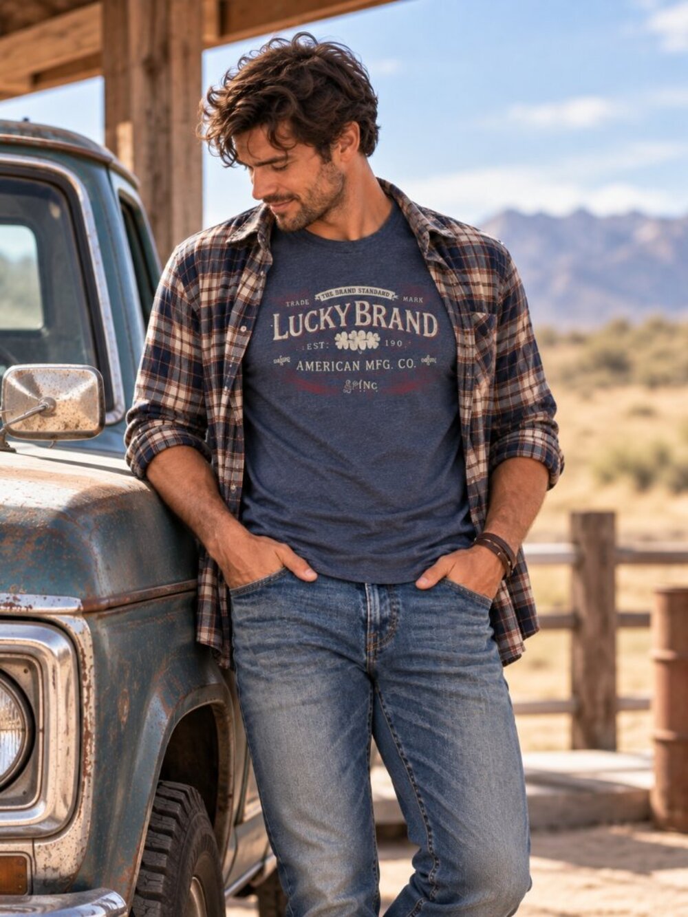 Lucky Brand Vintage Americana Graphic Tee Men’s S Heathered Navy